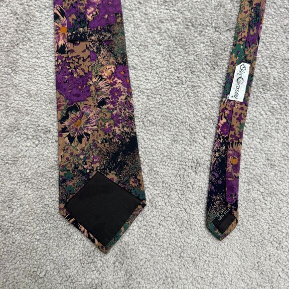 Oleg Cassini Vintage 90s Silk Necktie Mens Floral Abstract Purple Green Designer - Picture 3 of 9